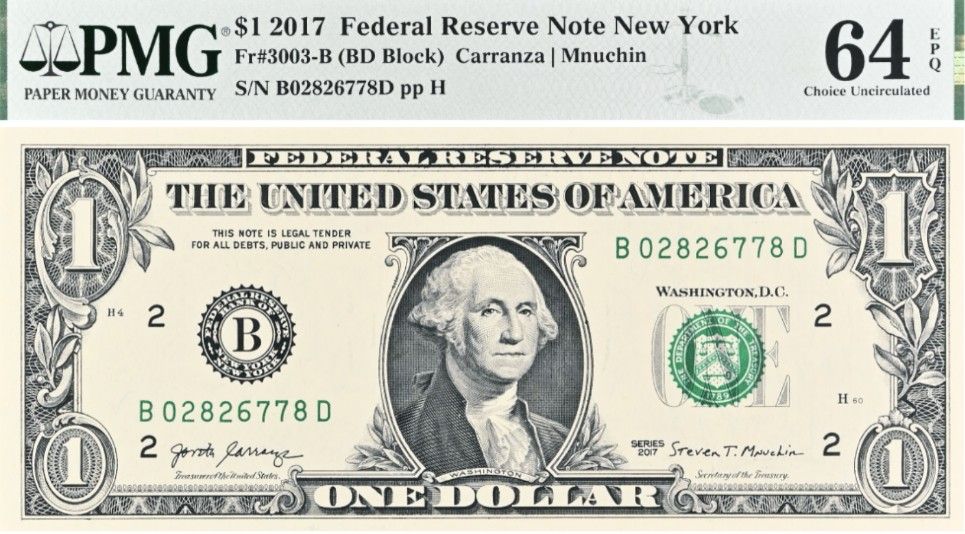США 1 ДОЛЛАР (B - НЬЮ-ЙОРК - PMG - GRADE 64) #B02826778D 1