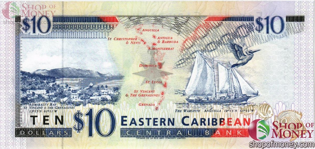 ВОСТОЧНЫЕ КАРИБЫ 10 ДОЛЛАРОВ (V - СЕНТ ВИНСЕНТ) 2