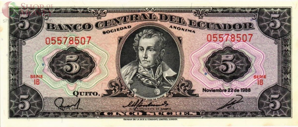 ЭКВАДОР 5 CУКРЕ (22.11.1988) 1