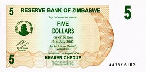ЗИМБАБВЕ 5 ДОЛЛАРОВ 1
