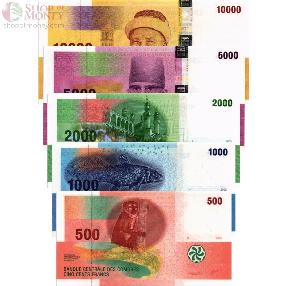 КОМОРСКИЕ ОСТРОВА НАБОР 500-1000-2000-5000-10000 ФРАНКОВ 1