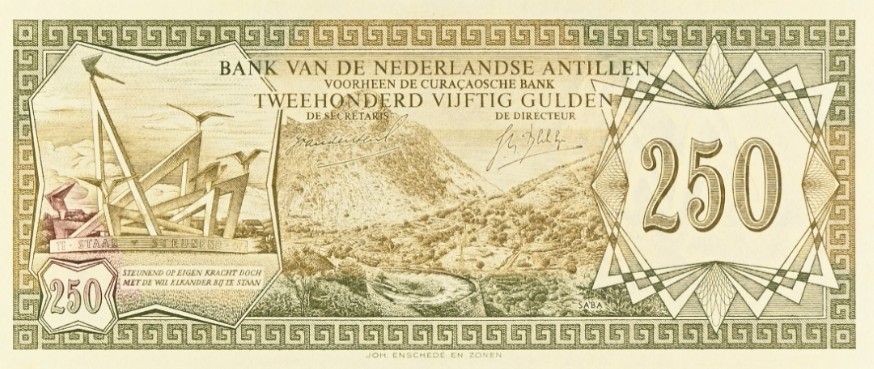 НИДЕРЛАНДСКИЕ АНТИЛЬСКИЕ ОСТРОВА 250 ГУЛЬДЕНОВ (PMG - GRADE 65) 3