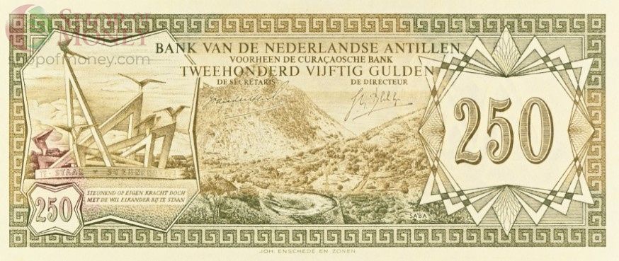 НИДЕРЛАНДСКИЕ АНТИЛЬСКИЕ ОСТРОВА 250 ГУЛЬДЕНОВ (PMG - GRADE 65) 3
