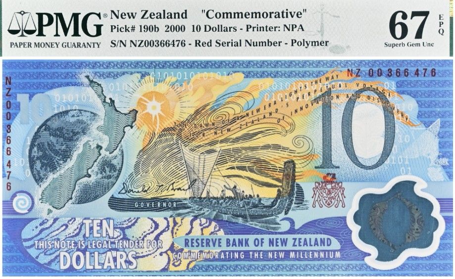НОВАЯ ЗЕЛАНДИЯ 10 ДОЛЛАРОВ NZ (PMG - GRADE 67) 1