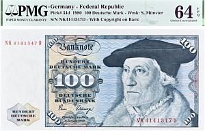 ГЕРМАНИЯ 100 МАРОК (ФРГ) (PMG - GRADE 64) 1