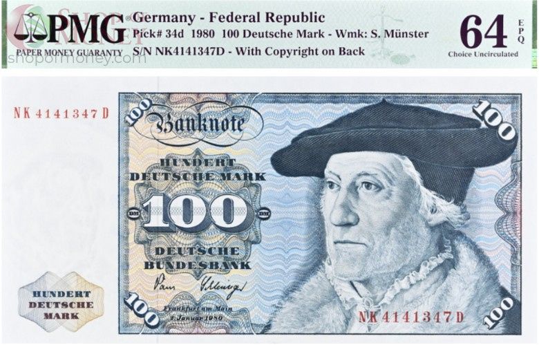 ГЕРМАНИЯ 100 МАРОК (ФРГ) (PMG - GRADE 64) 1