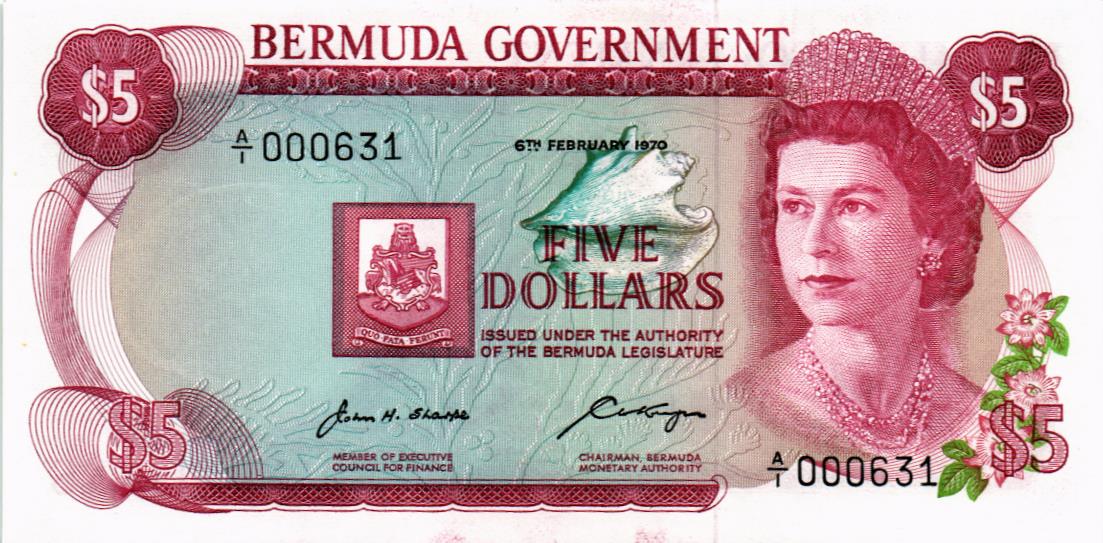 БЕРМУДСКИЕ ОСТРОВА 5 ДОЛЛАРОВ (НИЗКИЙ НОМЕР) 1