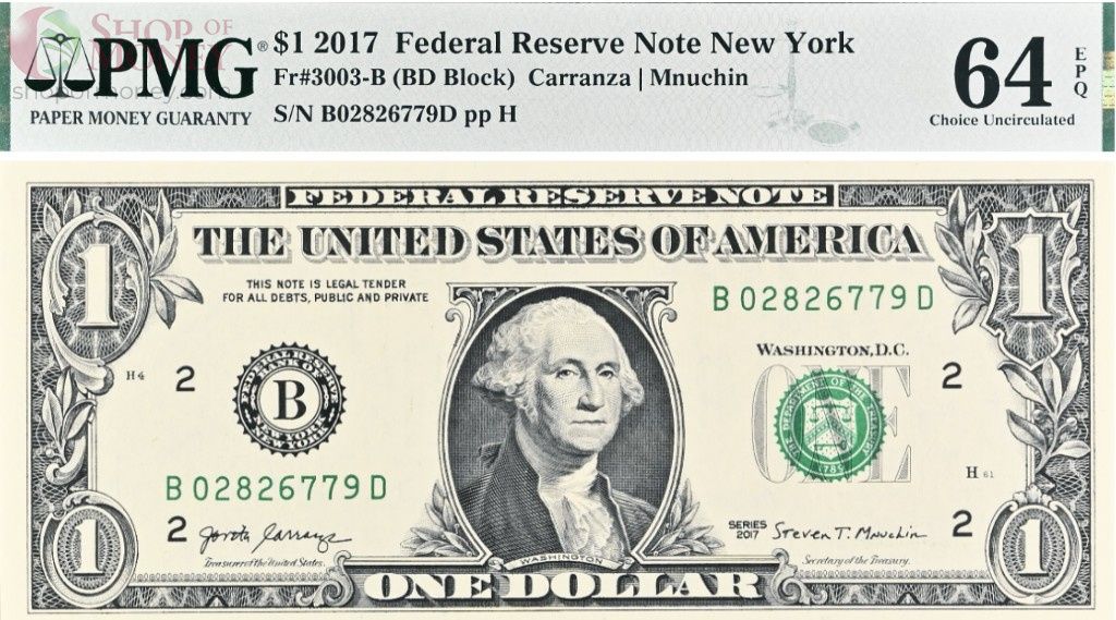 США 1 ДОЛЛАР (B - НЬЮ-ЙОРК - PMG - GRADE 64) #B02826779D 1