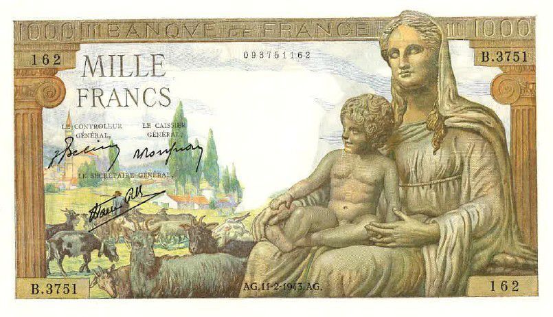 ФРАНЦИЯ 1000 ФРАНКОВ (БОГИНЯ ДЕМЕТРА) 1