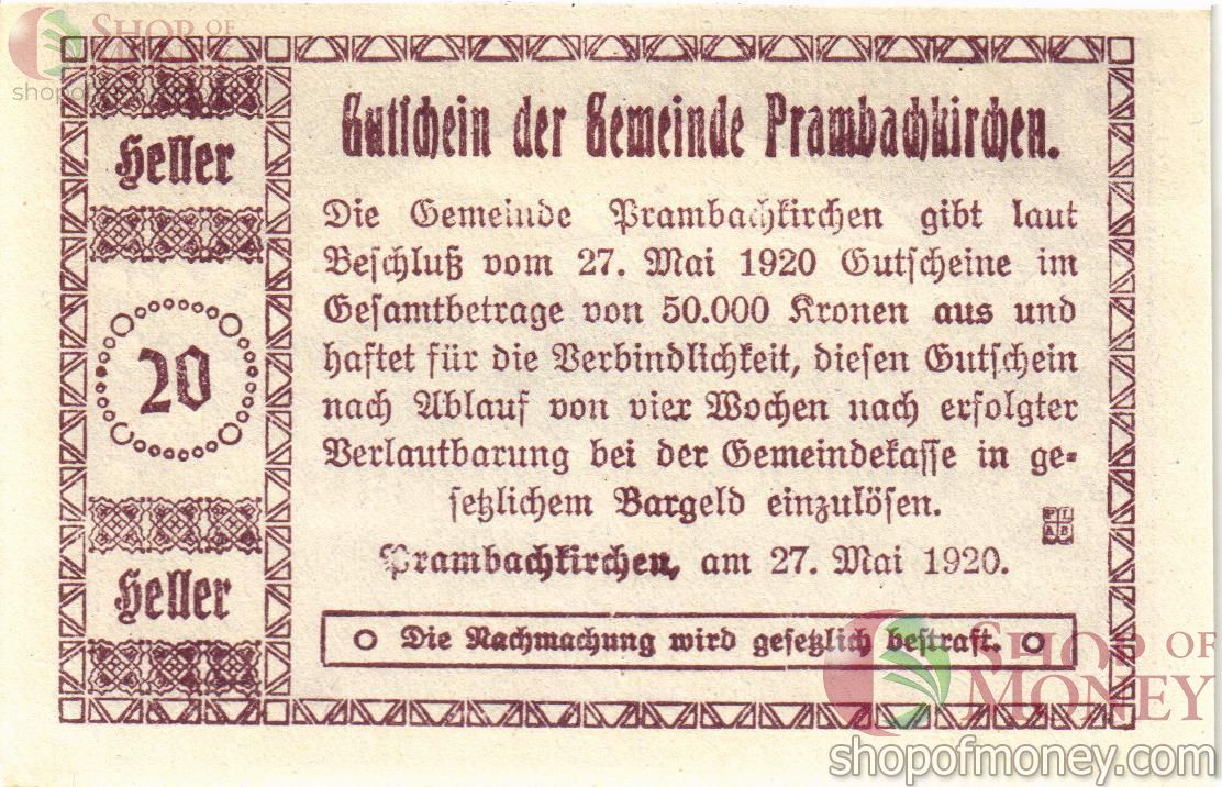 АВСТРИЯ 20 ХЕЛЛЕРОВ (НОТГЕЛЬД) 2