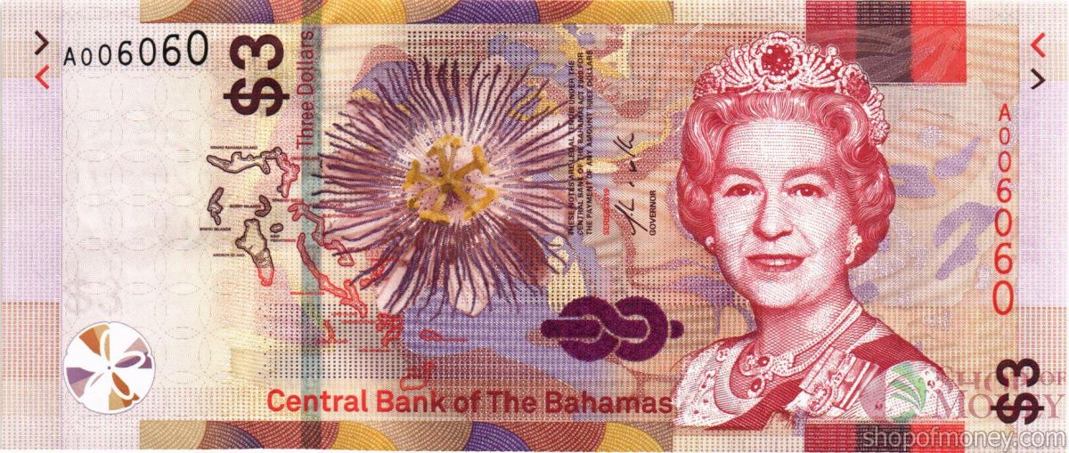 БАГАМСКИЕ ОСТРОВА 3 ДОЛЛАРА #A006060 1
