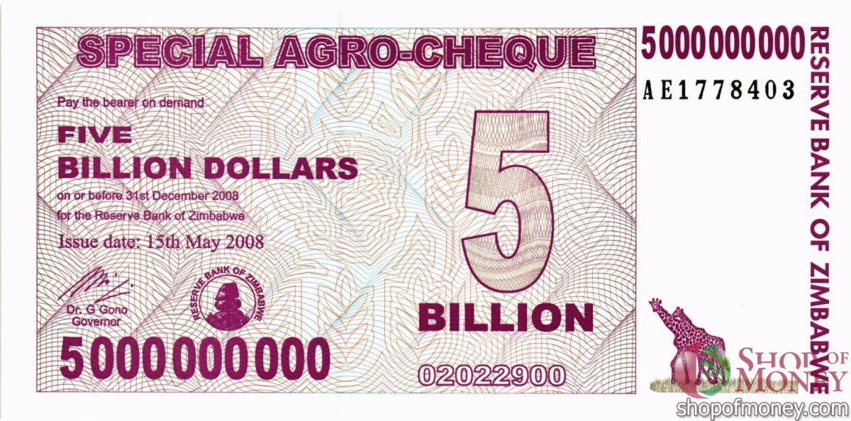 ЗИМБАБВЕ 5000000000 ДОЛЛАРОВ 1