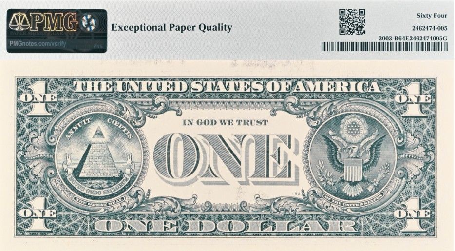 США 1 ДОЛЛАР (B - НЬЮ-ЙОРК - PMG - ГРЕЙД 64) #B02826780D 2