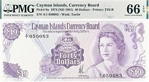 КАЙМАНОВЫ ОСТРОВА 40 ДОЛЛАРОВ (PMG - GRADE 66) 1