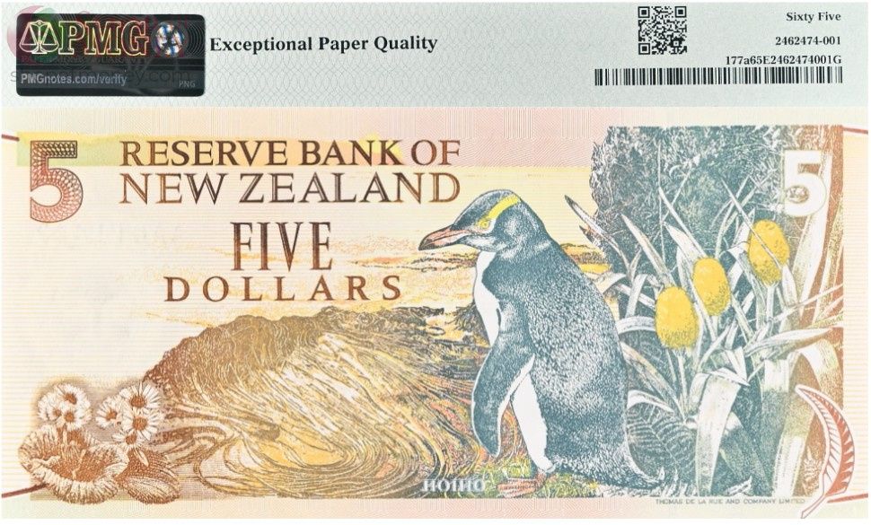 НОВАЯ ЗЕЛАНДИЯ 5 ДОЛЛАРОВ (PMG-GRADE 65) 2