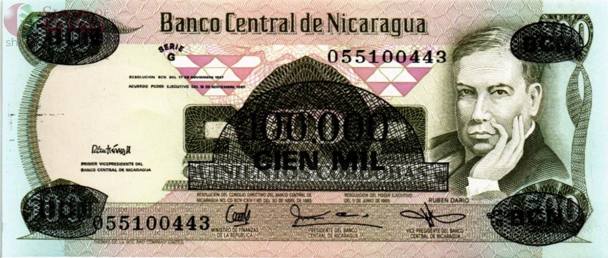 НИКАРАГУА 100000 КОРДОБА (НАДПЕЧАТКА) 1
