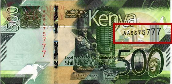 КЕНИЯ 500 ШИЛЛИНГОВ # AA 5675777 1