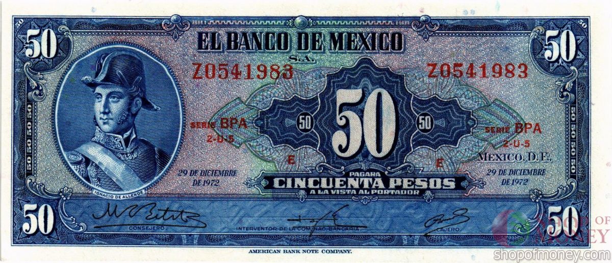 МЕКСИКА 50 ПЕСО (29.12.1972) 1