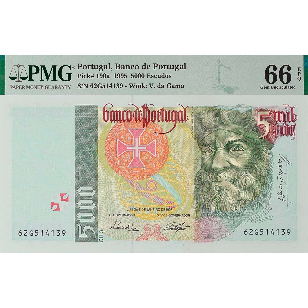 ПОРТУГАЛИЯ 5000 ЭСКУДО (PMG - GRADE 66) 1