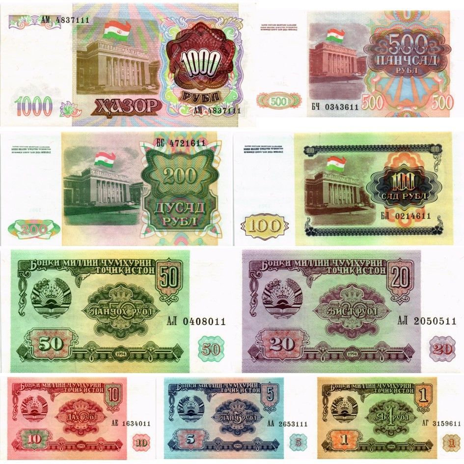 ТАДЖИКИСТАН НАБОР 9 БАНКНОТ (НОМЕРА ПОДРЯД) 1