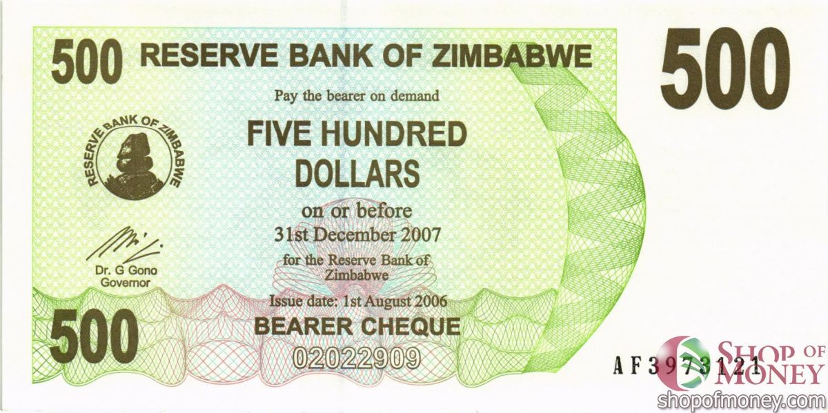 ЗИМБАБВЕ 500 ДОЛЛАРОВ 1