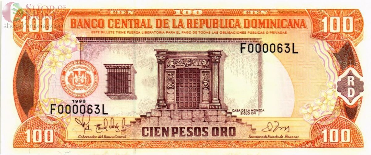 ДОМИНИКАНСКАЯ РЕСПУБЛИКА 100 ПЕСО (НИЗКИЙ НОМЕР) 1