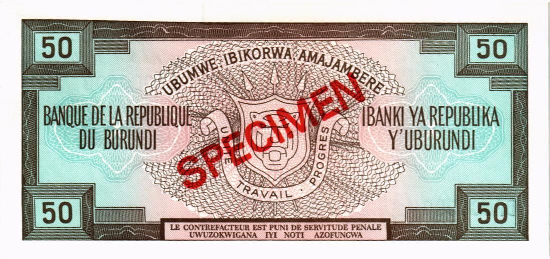 БУРУНДИ 50 ФРАНКОВ (SPECIMEN) 2