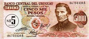 УРУГВАЙ 5 ПЕСО (НАДПЕЧАТКА) 1